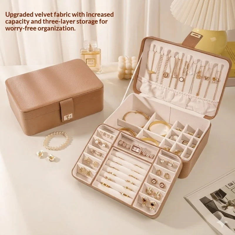 Earring and jewelry storage box, large capacity necklace and earring organizer, convenient, double-layer for bracelets and rings