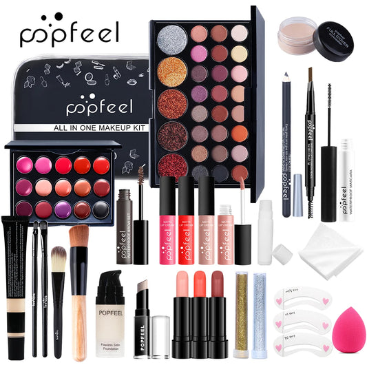All in One Makeup Kit Full Makeup Kit Gift for Women Teen Girl Nude Eyeshadow Foundation Primer Brush Nude Lipgloss